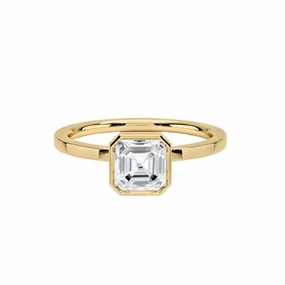 1 Carat Moissanite Asscher Cut Bezel Set Ring in 925 Sterling Silver Plated with 18K Gold Fashion Design Understated Mood