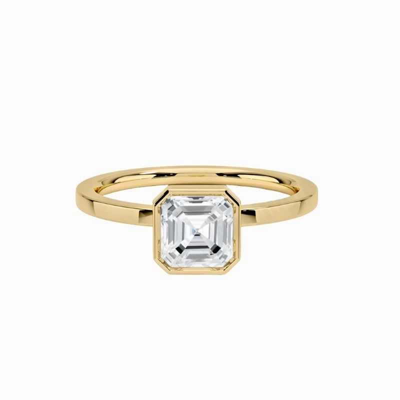 1 Carat Moissanite Asscher Cut Bezel Set Ring in 925 Sterling Silver Plated with 18K Gold Fashion Design Understated Mood