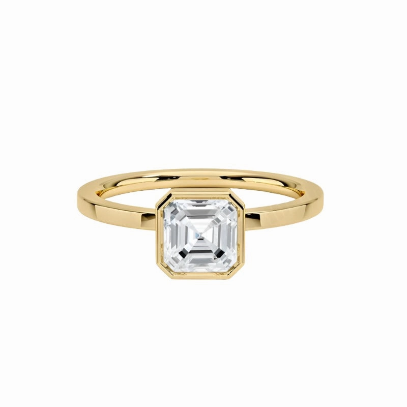 1 Carat Moissanite Asscher Cut Bezel Set Ring in 925 Sterling Silver Plated with 18K Gold Chic Spark