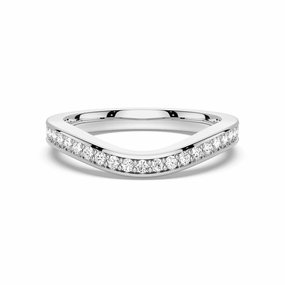 Daily Wear Natural Shine V Curved Moissanite Wedding Band with Pav?? Setting
