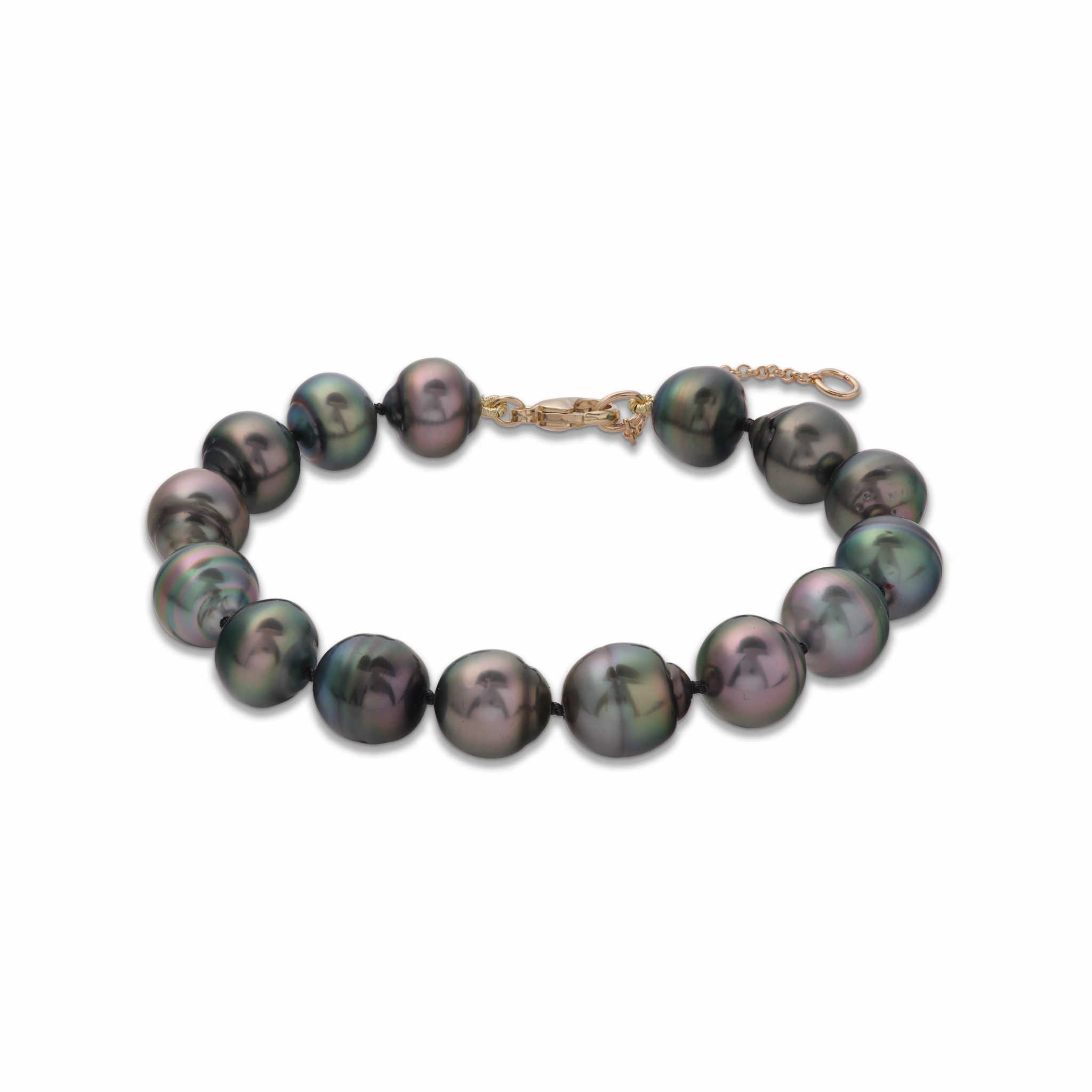 7.5-9" Adjustable Tahitian Black Pearl Bracelet in Gold - 10-12mm Wedding Ready