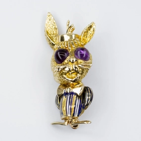 Signature Look Vintage Dan Frere Amethyst and Enamel Rabbit Brooch
