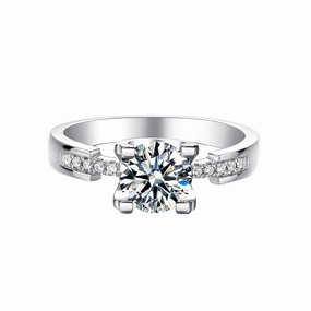 Radiant Appeal 1 Carat Round Brilliant Straight Arm Ring | S925 | Moissanite