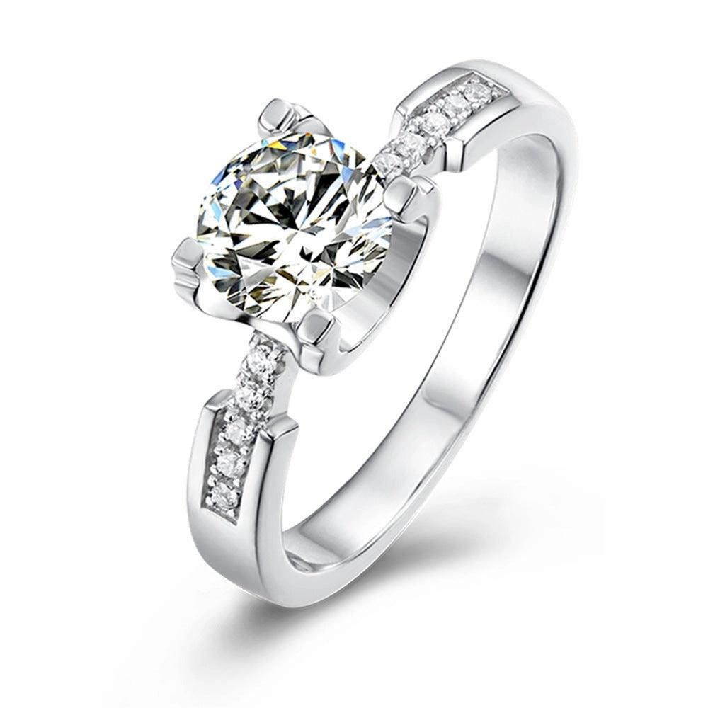 1 Carat Round Brilliant Straight Arm Ring | S925 | Moissanite Flat Detail