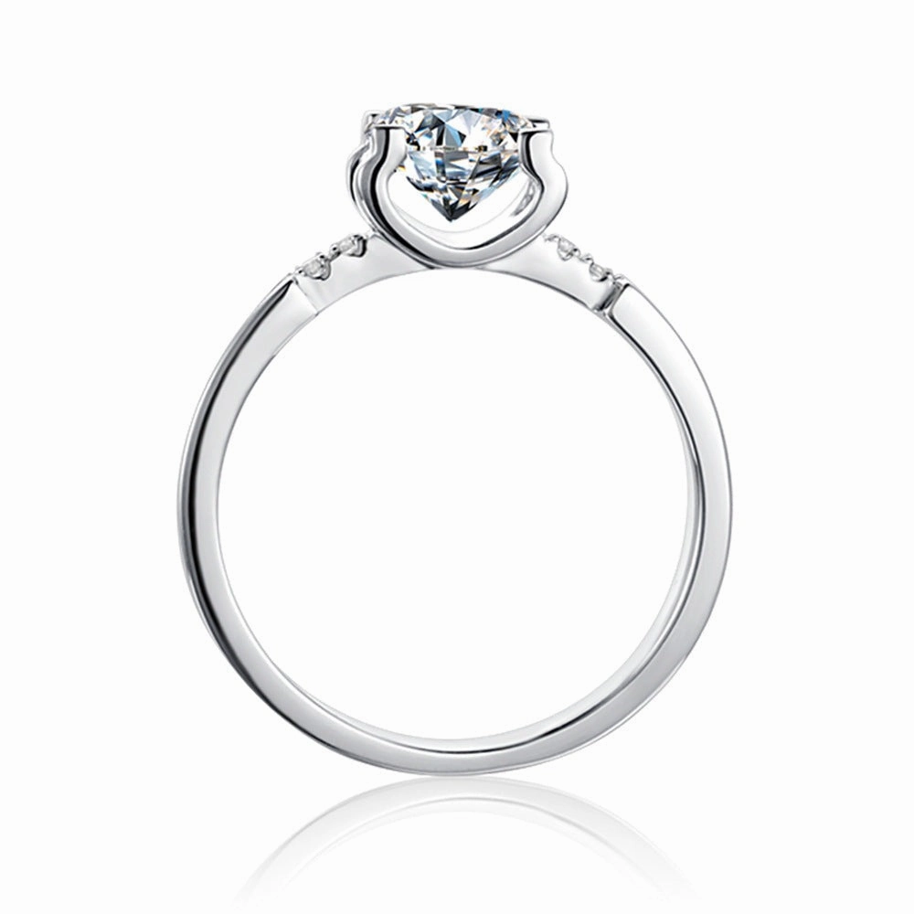 Glossy Vibe Distinct Edge 1 Carat Round Brilliant Straight Arm Ring | S925 | Moissanite