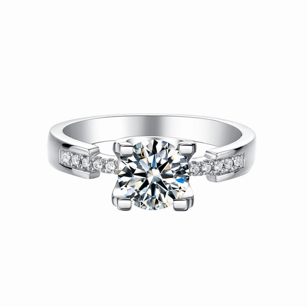Radiant Appeal 1 Carat Round Brilliant Straight Arm Ring | S925 | Moissanite