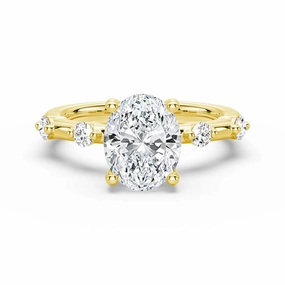 Infinite Style Oval Cut Moissanite Ring with Diamond Spaced Band and Hidden Halo