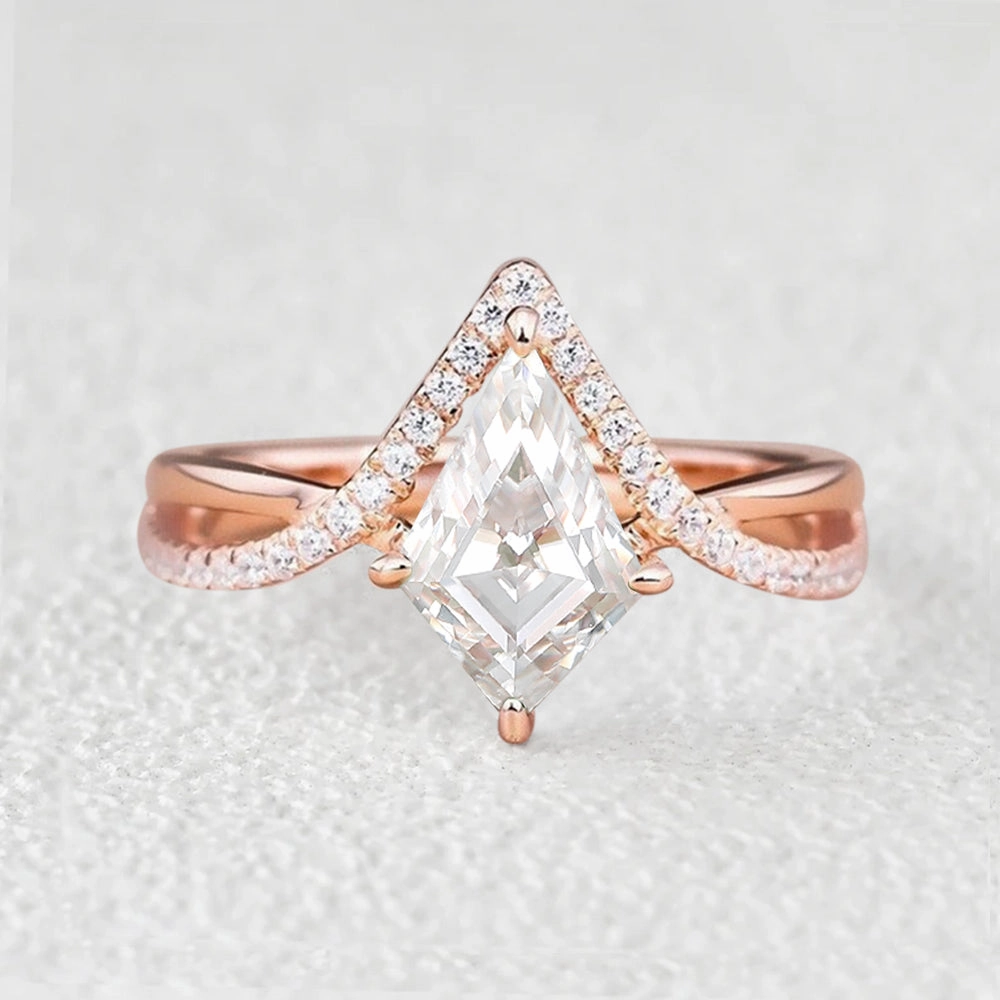 Daily Outfit Kite Cut Moissanite White Gold Unique Engagement Ring