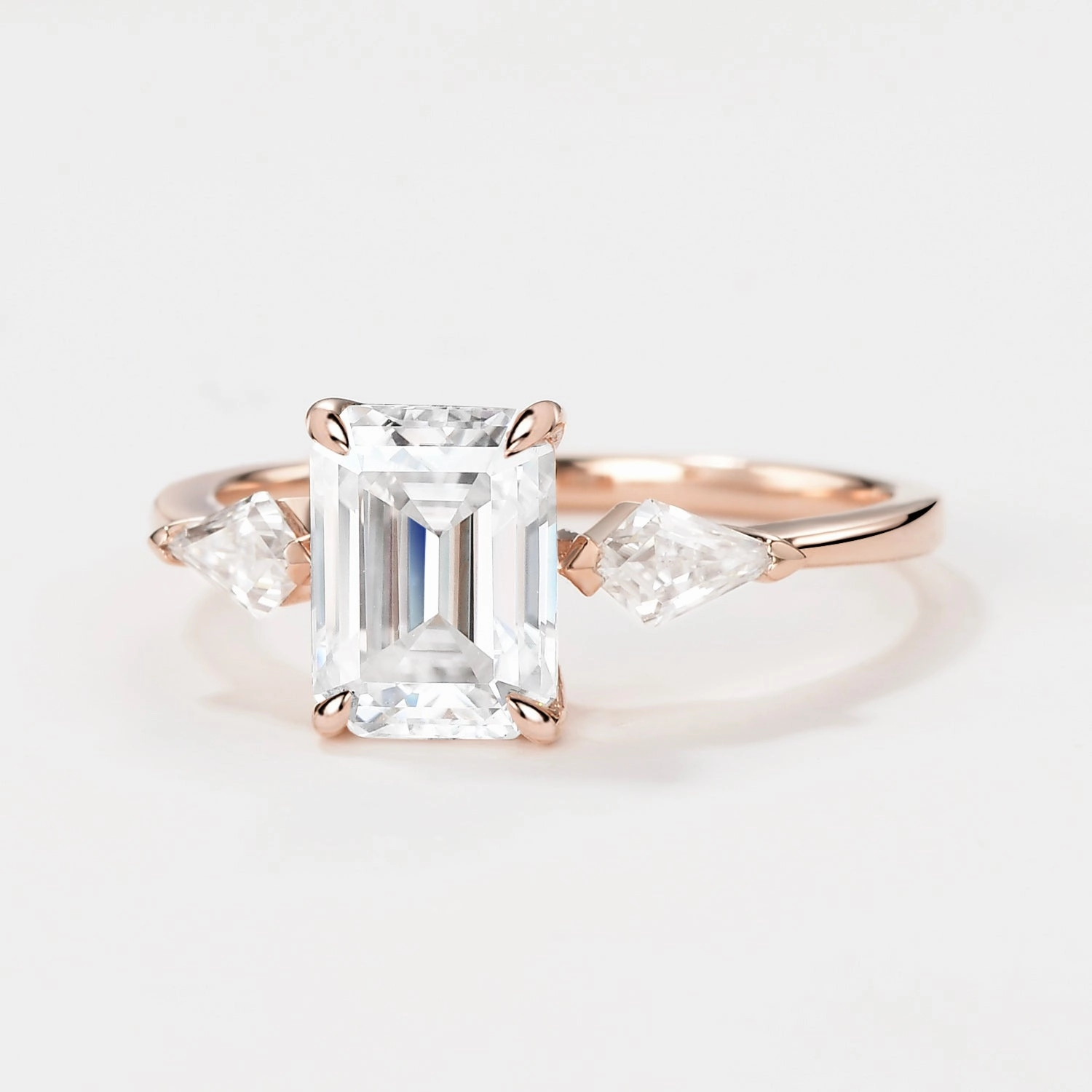 Emerald Cut Moissanite Classic Three-stone Engagement Ring Timeless Form