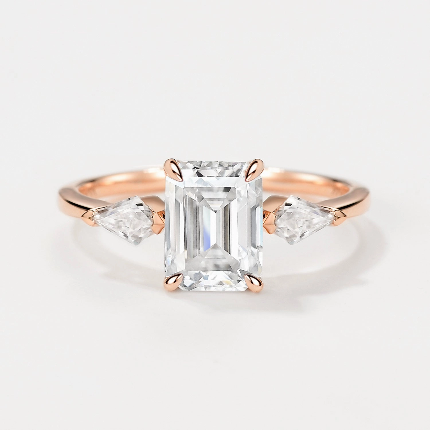 Emerald Cut Moissanite Classic Three-stone Engagement Ring Daytime Look Graceful Spark