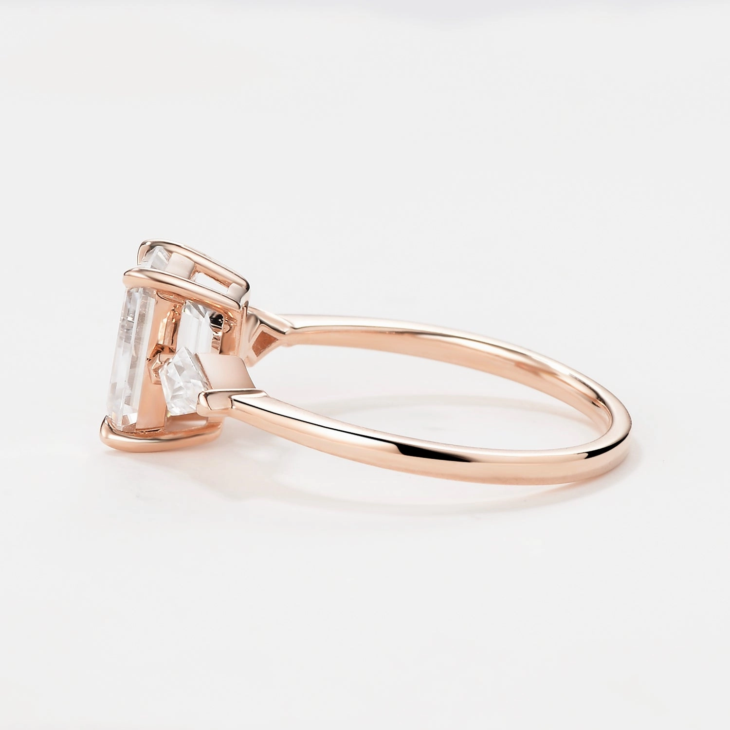 Emerald Cut Moissanite Classic Three-stone Engagement Ring Handcrafted Pieces Day To Night