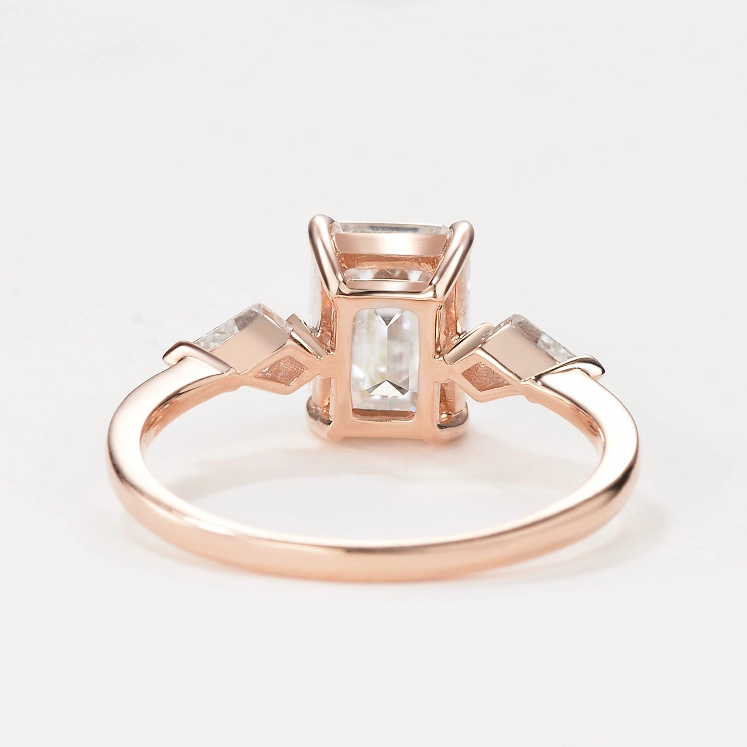 Sleek Finish Effortless Edge Emerald Cut Moissanite Classic Three-stone Engagement Ring