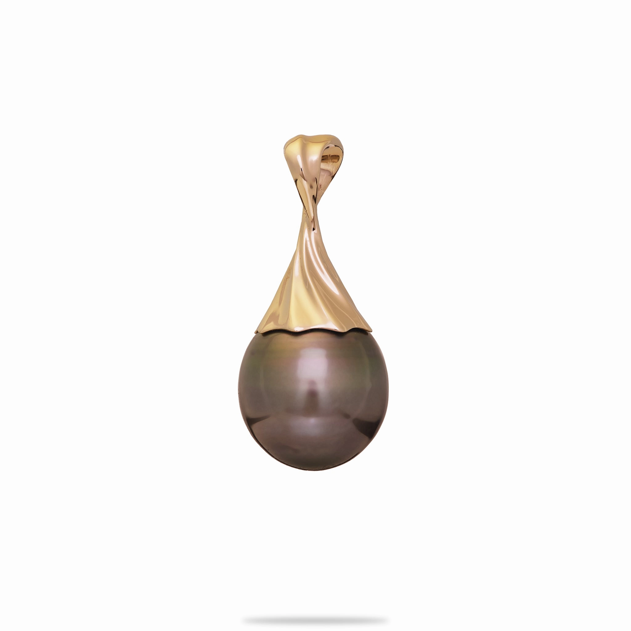 Waterfall Circle Tahitian Black Pearl Pendant in Gold - 12-14mm Bold Craftsmanship