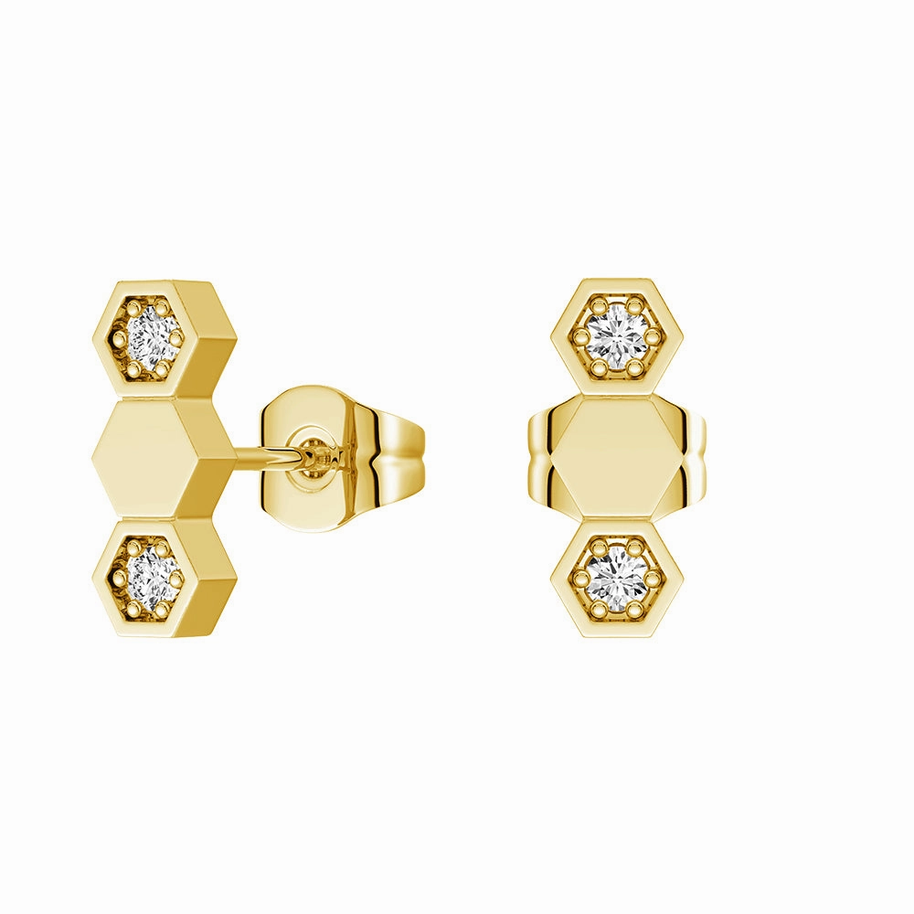 Honeycomb Hexagon Stud Earrings with Lab Grown Diamonds Polished Elegance