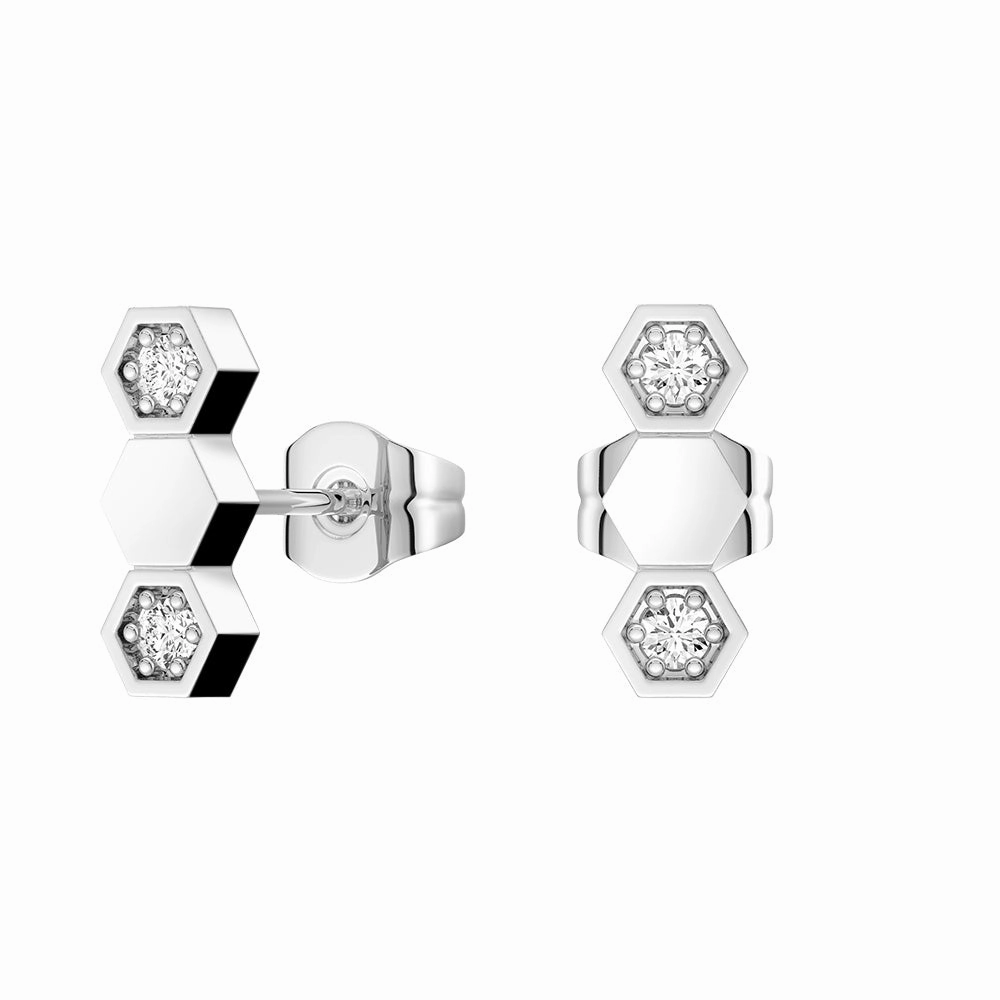 Modern Duo unique touch Honeycomb Hexagon Stud Earrings with Lab Grown Diamonds