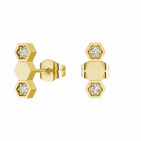 Honeycomb Hexagon Stud Earrings with Lab Grown Diamonds Polished Elegance