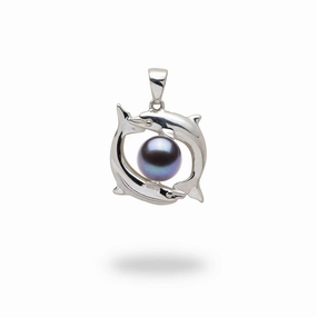 Pick A Pearl Circling Dolphins Pendant in Sterling Silver Sunlight Shine Shining Feature