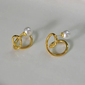 Delicate Look Two-Way 18K Gold Pearl Ear Jacket Stud Earrings | Gold Wrap Earrings, Gold Pearl Statement Earrings, Gold Pearl Back-Front Earrings