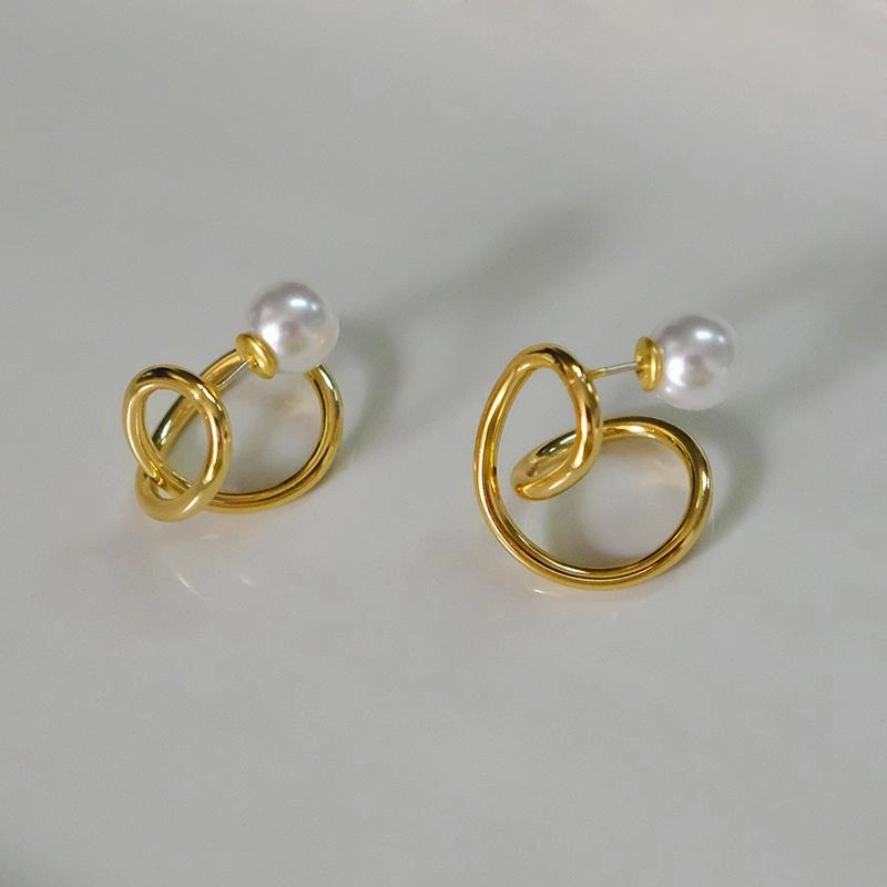 Delicate Look Two-Way 18K Gold Pearl Ear Jacket Stud Earrings | Gold Wrap Earrings, Gold Pearl Statement Earrings, Gold Pearl Back-Front Earrings