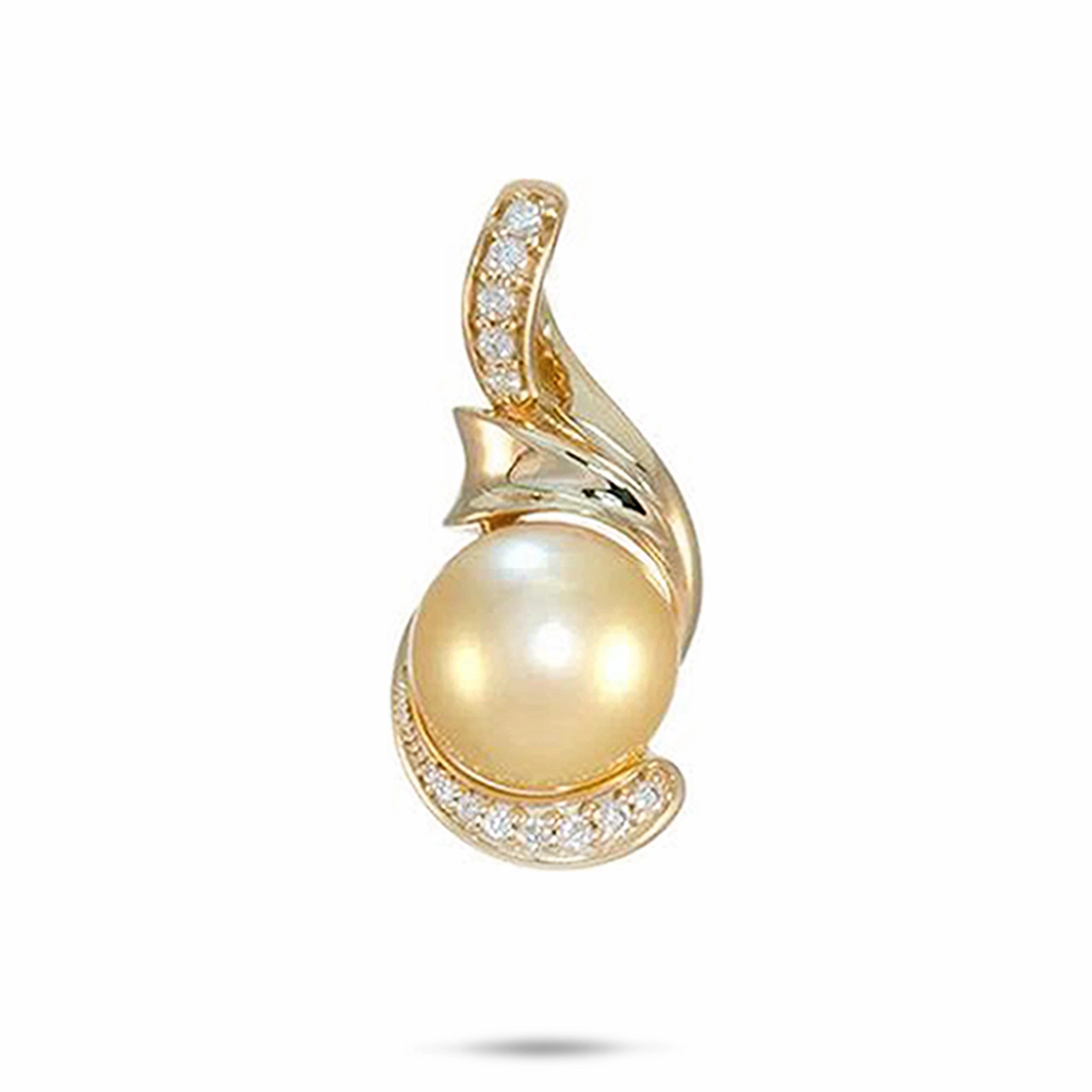 South Sea Gold Pearl Pendant in Gold with Diamonds - 12-13mm Accent Detail