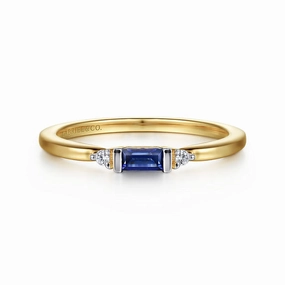 14K Yellow Gold Diamond and Blue Sapphire Stackable Ring Trendy Touch Fashion Pulse