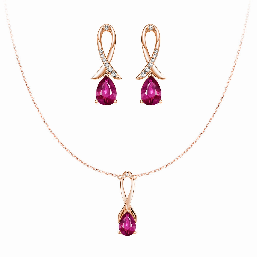 "You Are Supported And Protected" Pink Sapphire Necklace And Earrings Set Bold Statement Model Fit