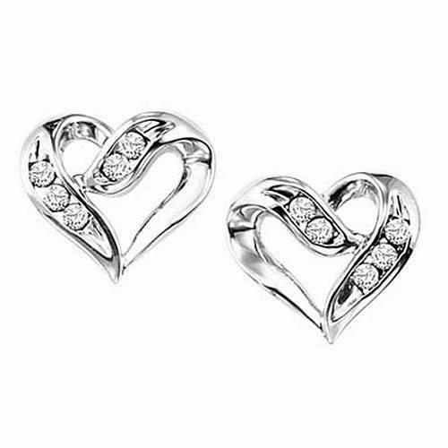 Special Look Sterling Silver Heart Shaped Diamond Stud Earrings