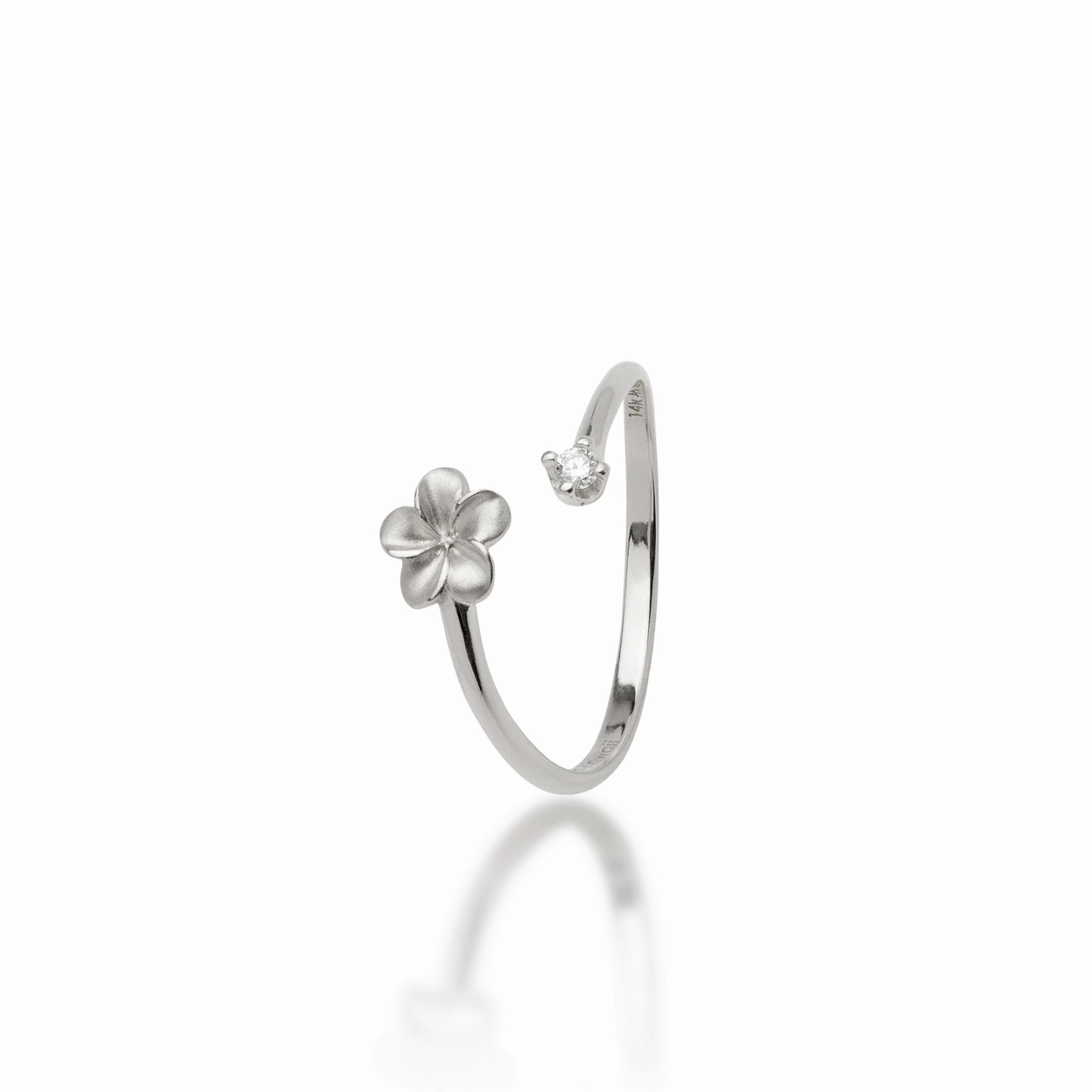 Unique Gem Romantic Layer Plumeria Ring in White Gold with Diamond - 6mm