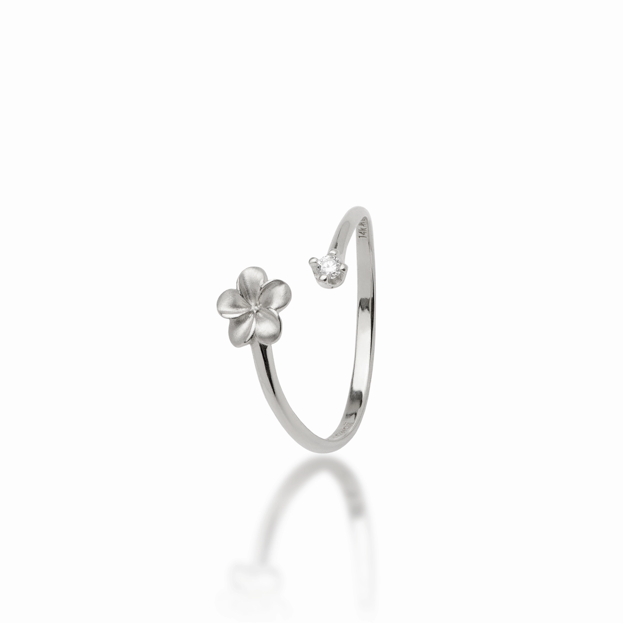 custom design Plumeria Ring in White Gold with Diamond - 6mm
