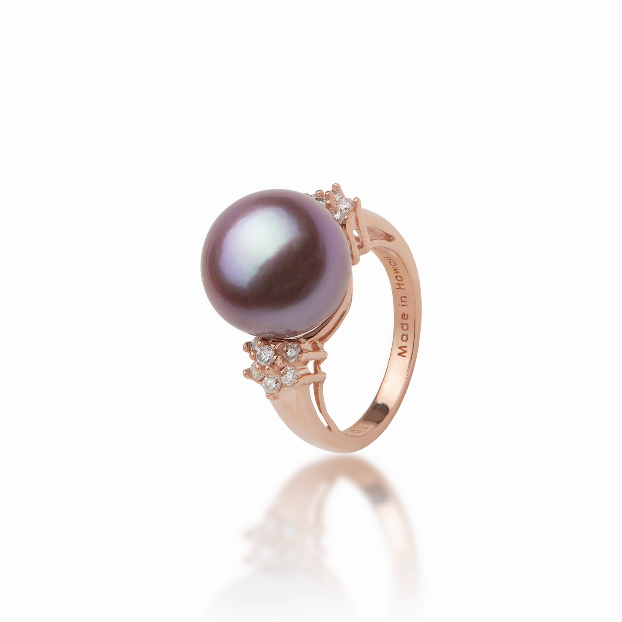 Ultraviolet Freshwater Pearl Ring in Rose Gold with Diamonds - 12-13mm Radiant Gems Exclusive Accent