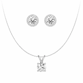 Round Moissanite Solitaire V Bale Pendant With Pav?? Halo Stud Earrings Fine Finish Fresh Edge