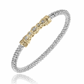 14K Yellow Gold and Sterling Silver Diamond Bangle Bracelet Metallic Touch Event Glow