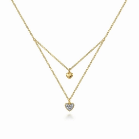 Bold Charm 14K Yellow Gold Diamond Double Heart Pendant Necklace