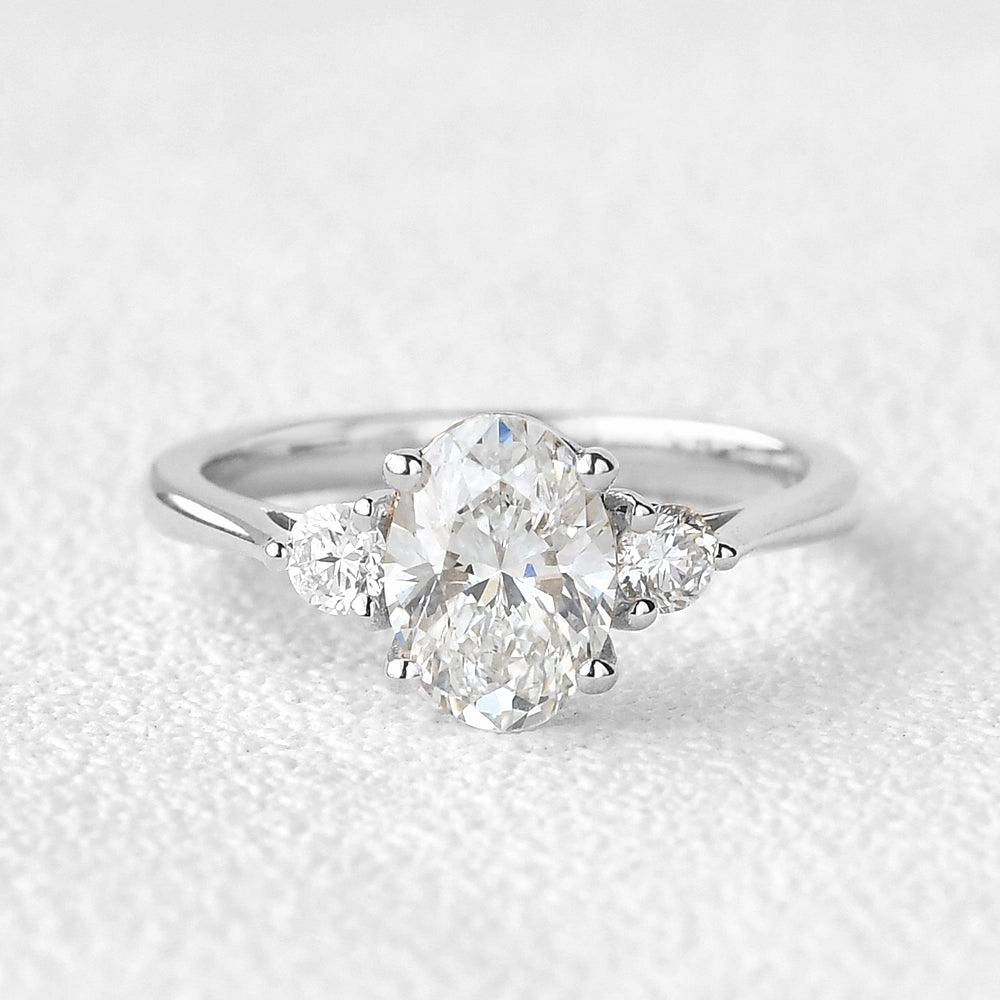 1.0ct Oval Moissanite Classic Three-stone Ring Elegant Silhouette Night Detail