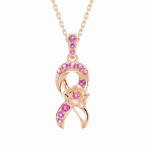 ??Blossom Of Hope?? Pink Ribbon Breast Cancer Awareness Necklace Seasonal Light Gala Look