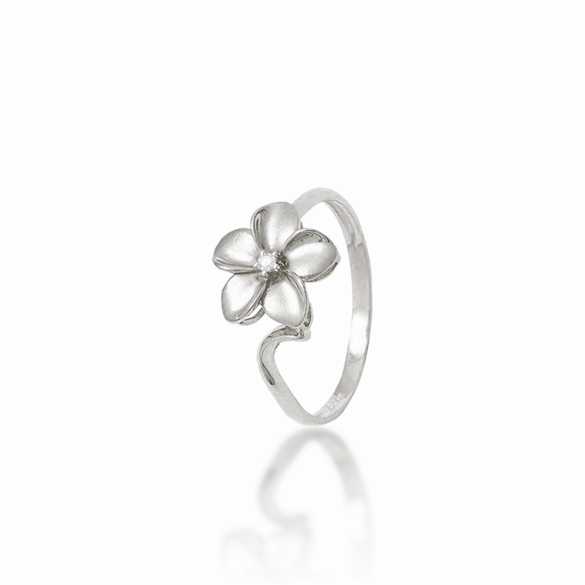 Plumeria Ring in White Gold with Diamond - 11mm Artistic Flair Comfort Design