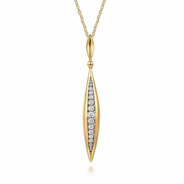 14K White and Yellow Gold Diamond Bullet Drop Necklace Muted Mood Quiet Shine