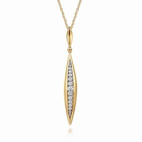 14K White and Yellow Gold Diamond Bullet Drop Necklace Muted Mood Quiet Shine