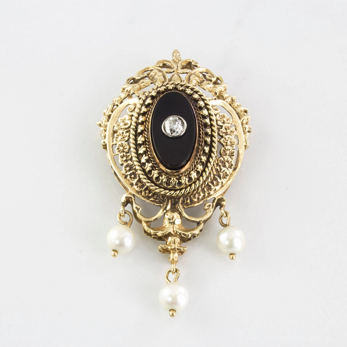 Victorian Diamond & Pearl Pendant Brooch | 0.30 ct | Delicate Design Ocean Look