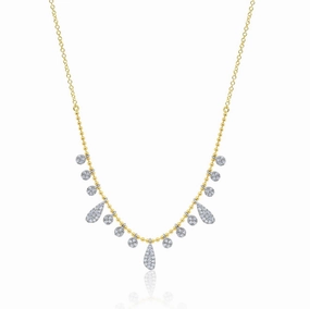 Elegant Statement Model Shot Yellow Gold Ball Chain Diamond Charms Necklace