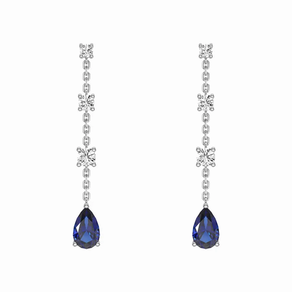 Minimal Aesthetic Luxury Fashion Elegant Tiered Diamond Stud Earrings with Trembling Lab Sapphire Drop
