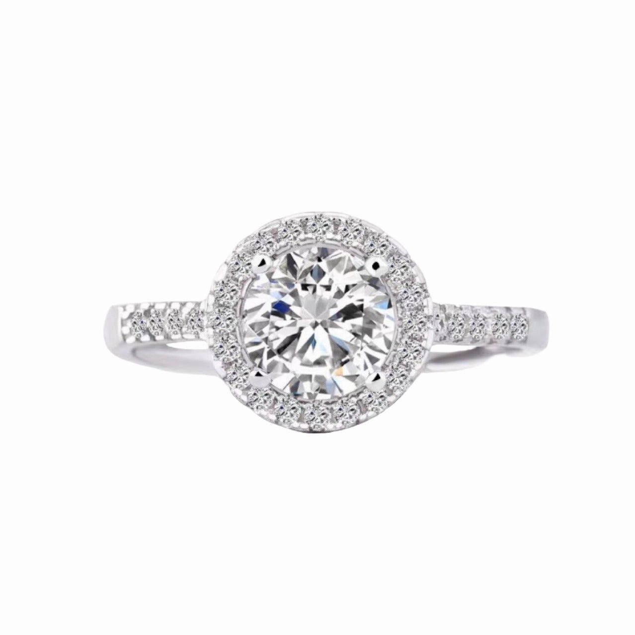 Sculpted Finish Round Brilliant Halo Diamond Engagement Ring | S925 | Moissanite