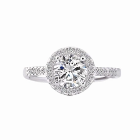 Sculpted Finish Round Brilliant Halo Diamond Engagement Ring | S925 | Moissanite