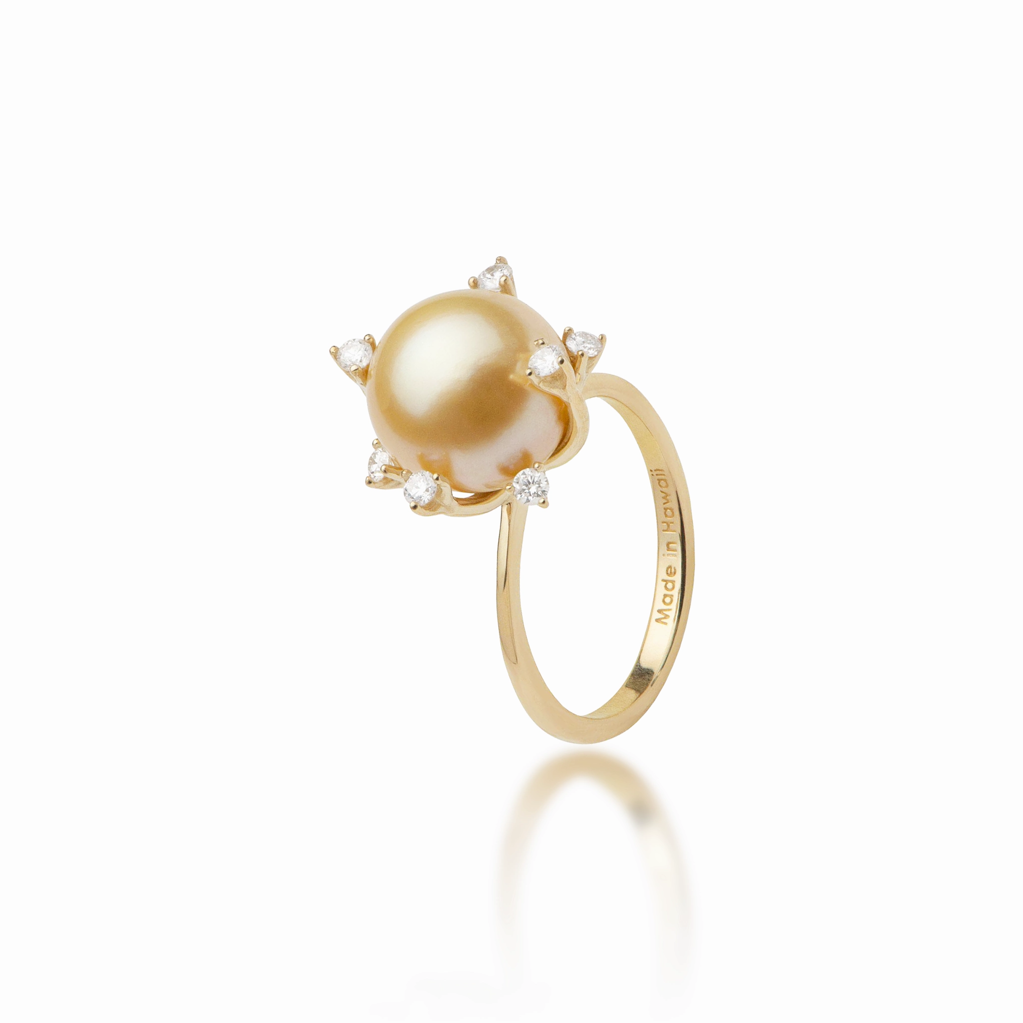 Inspired Touch Protea South Sea Gold Pearl Ring in Gold with Diamonds - 10-11mm