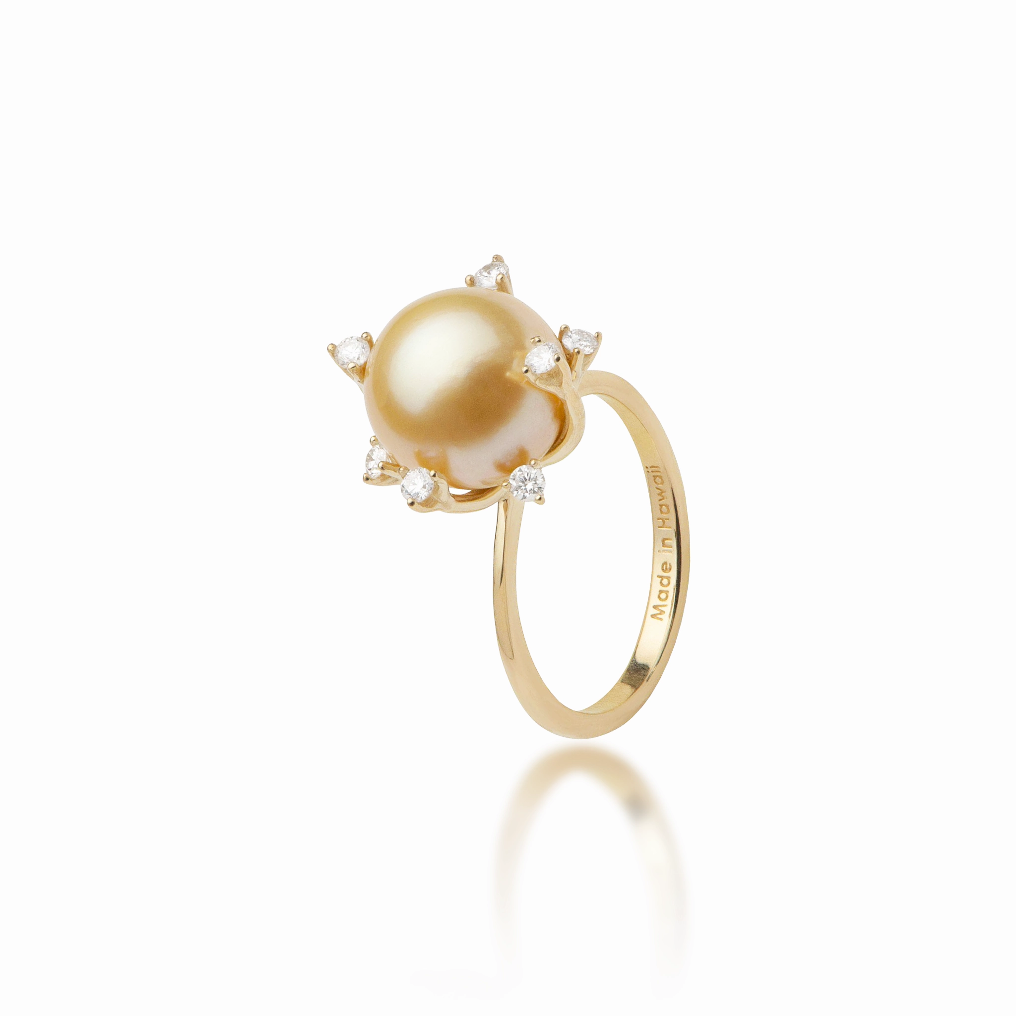 Protea South Sea Gold Pearl Ring in Gold with Diamonds - 10-11mm Subtle Shine