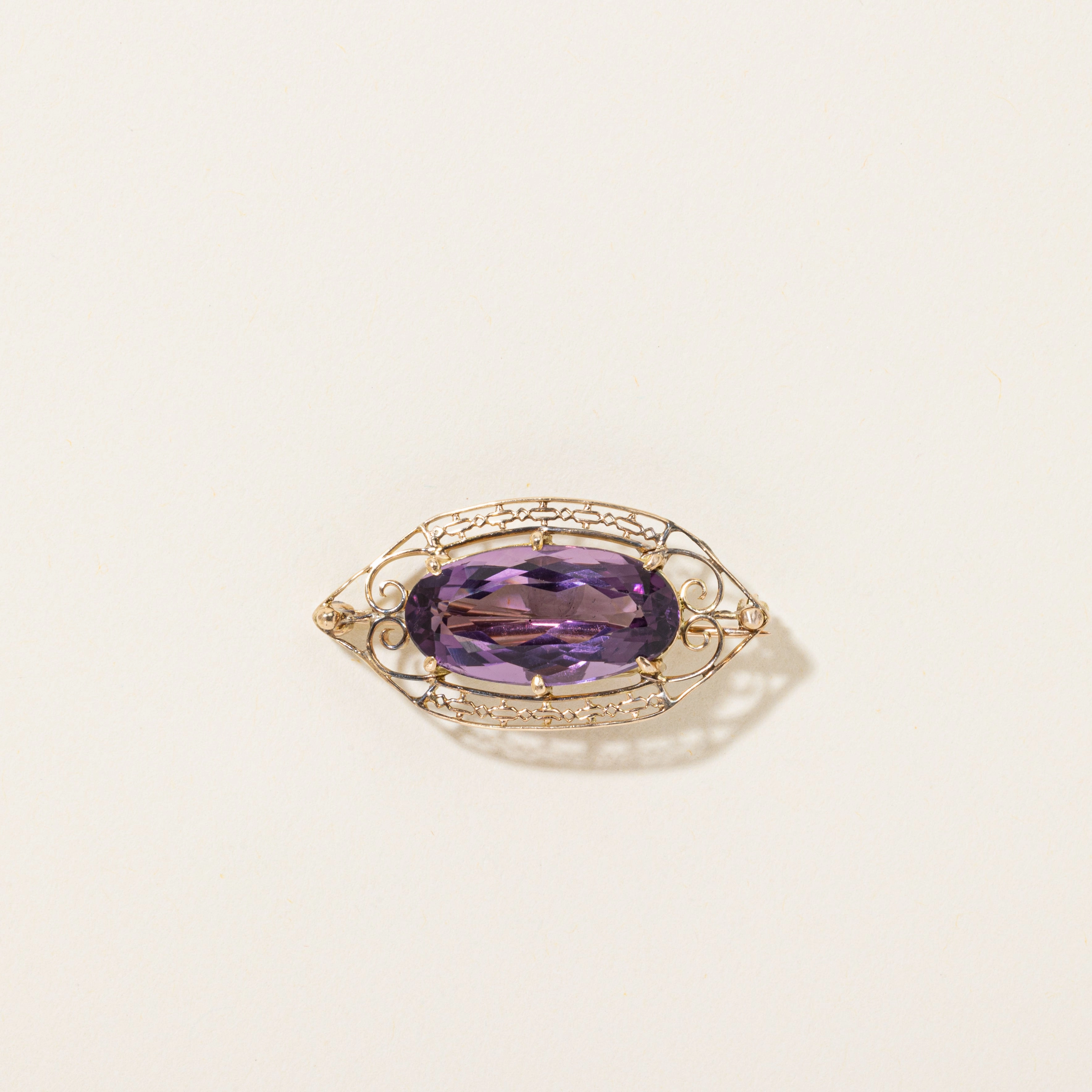 Amethyst Scrollwork Marquise Shaped Brooch | 10.00ct Heirloom Feel Dinner Party