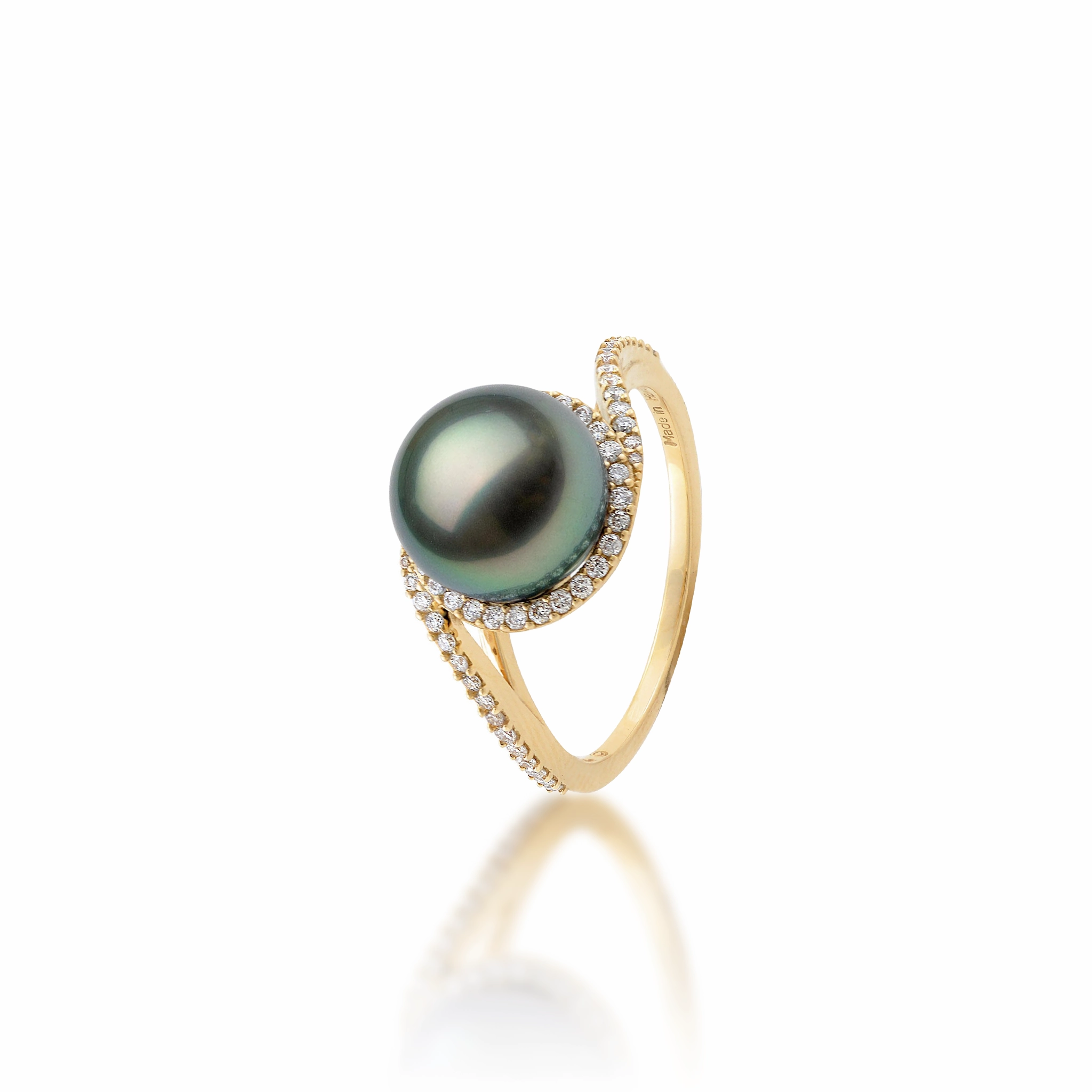 Day To Night Halo Bypass Tahitian Black Pearl Ring in Gold with Diamonds - 9-10mm