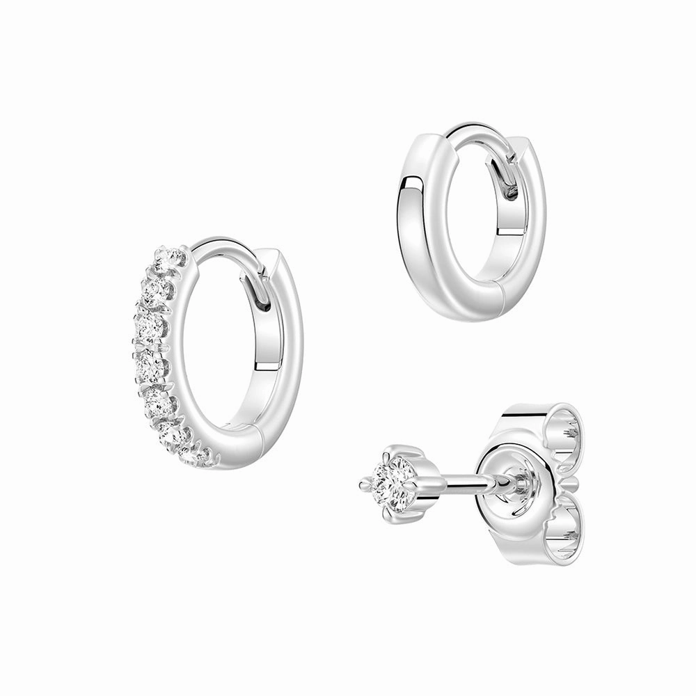 Impeccable Accent Timeless Detail Triple Stack Lab Diamond Stud and Hoop Earrings Set