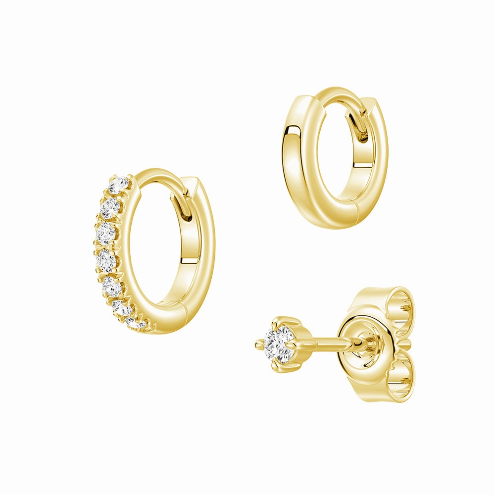 Weekend Piece Triple Stack Lab Diamond Stud and Hoop Earrings Set