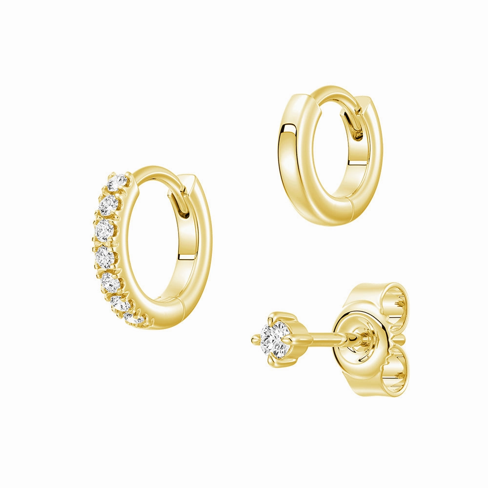 Formal Event Triple Stack Lab Diamond Stud and Hoop Earrings Set